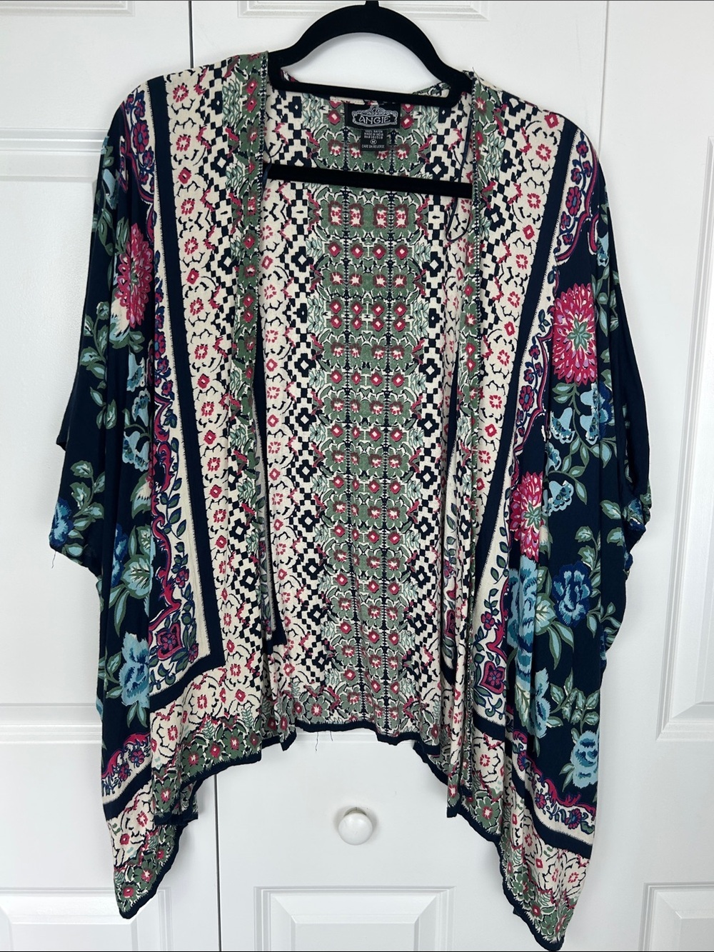 Angie Floral Boho Open-Front Kimono - Navy Multi Size Medium